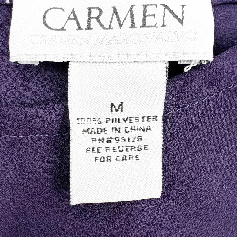 Carmen Marc Valvo Purple Pleated Tiered Bell Sleeve Blouse Top M RN93178 - Picture 3 of 3